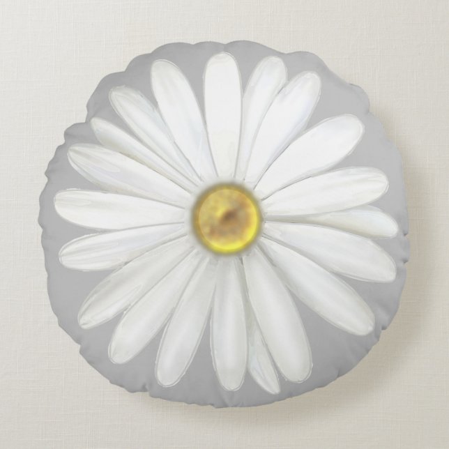Beautiful Daisy Flower on Light Grey Round Cushion (Front)
