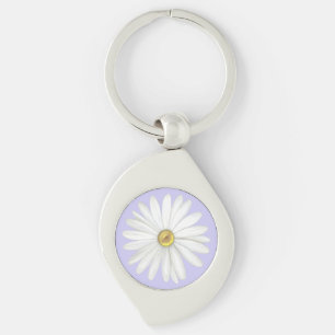 Beautiful Daisy Flower on Light Periwinkle Key Ring