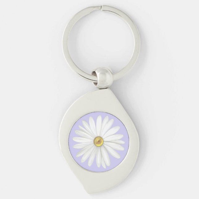 Beautiful Daisy Flower on Light Periwinkle Key Ring (Front)
