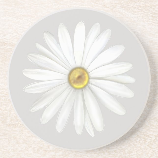 Beautiful Daisy Flower on Light Silver Grey Coaster (Front)