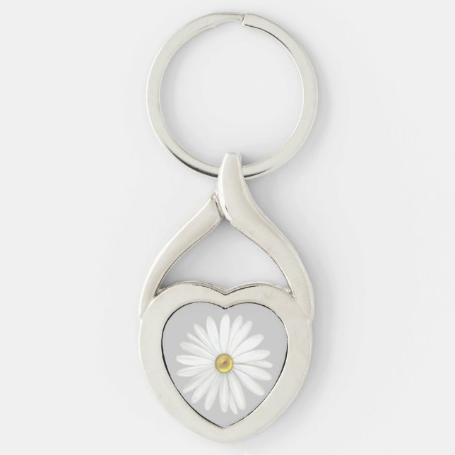 Beautiful Daisy Flower on Light Silver Grey Key Ring (Front)