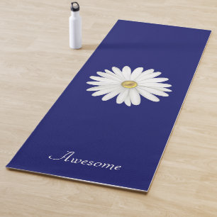 Beautiful Daisy Flower on Navy Blue Yoga Mat