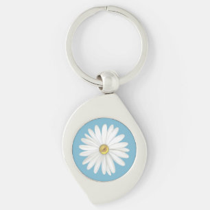 Beautiful Daisy Flower on Teal Turquoise Key Ring