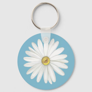 Beautiful Daisy Flower on Teal Turquoise Key Ring