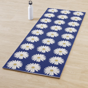 Beautiful Daisy Flowers on Navy Blue Yoga Mat