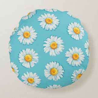 Beautiful daisy flowers seamless pattern round cushion