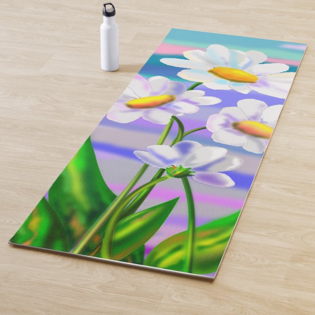 Beautiful Daisy Flowers - Spring - Drawing Yoga Mat (In Situ)