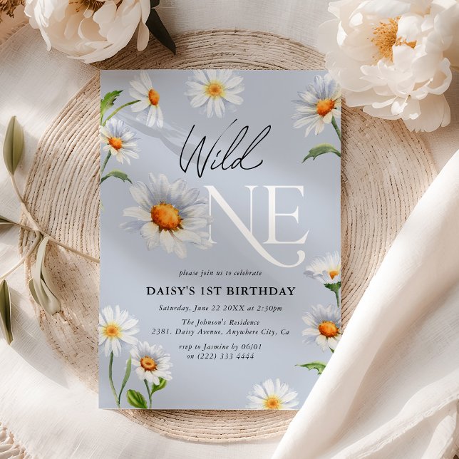 Beautiful Daisy Wild One Girl 1st Birthday Invitation (Creator Uploaded)