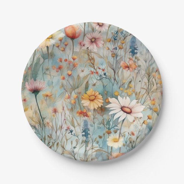 Beautiful Daisy Wildflower Pattern Paper Plates (Front)