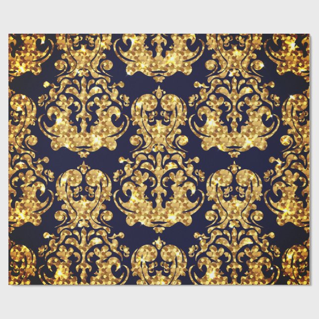 Beautiful Damask Gold & Black Wrapping paper roll (Flat)