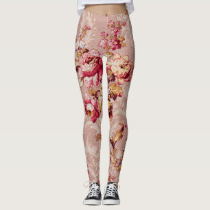 Beautiful Damask pattern Vintage floral Pink Leggings