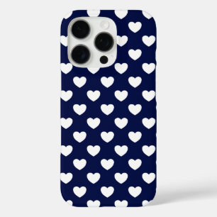 Beautiful Dark Blue And White Hearts iPhone 16 Pro Case