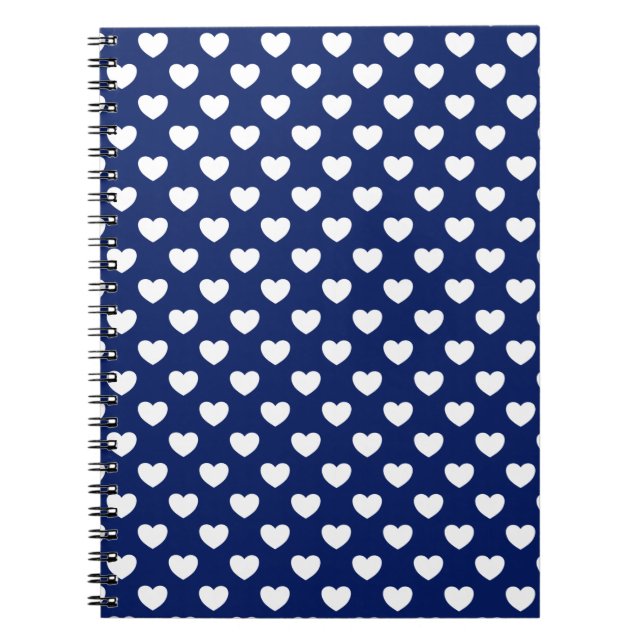 Beautiful Dark Blue And White Hearts Notebook (Front)