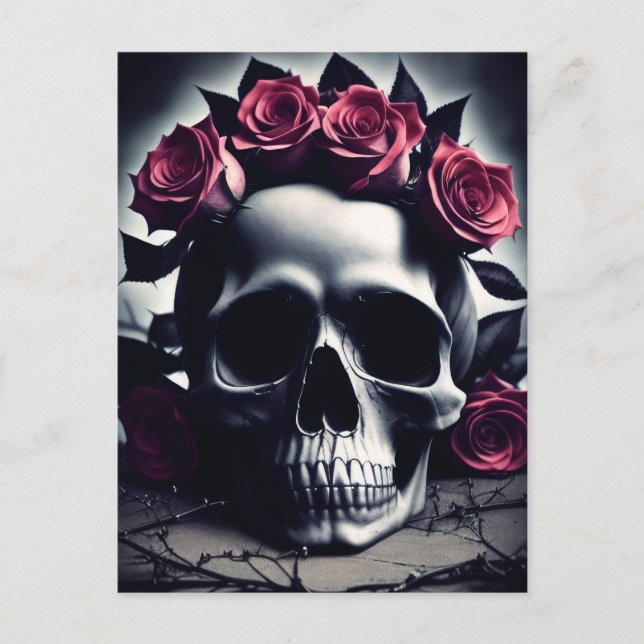  Beautiful Dark & Gothic Rose Skull Poster Postcard (Front)