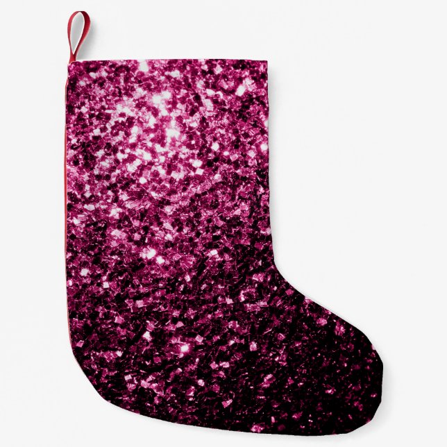 Beautiful Dark Pink glitter sparkles Small Christmas Stocking (Front)
