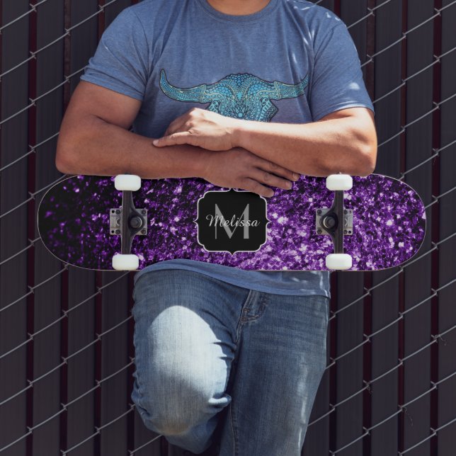 Beautiful Dark Purple glitter sparkles Monogram Skateboard (Outdoor 3)