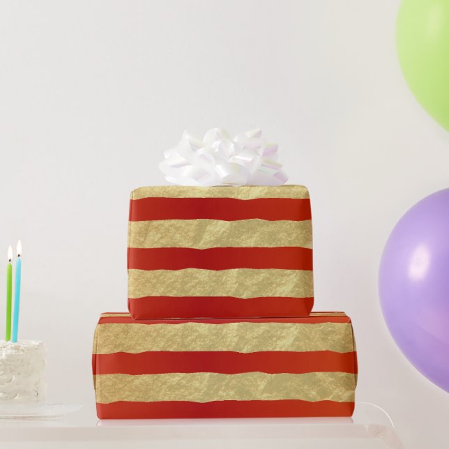 Beautiful Dark Red and Gold Foil Stripes Wrapping Paper (Party Gifts)