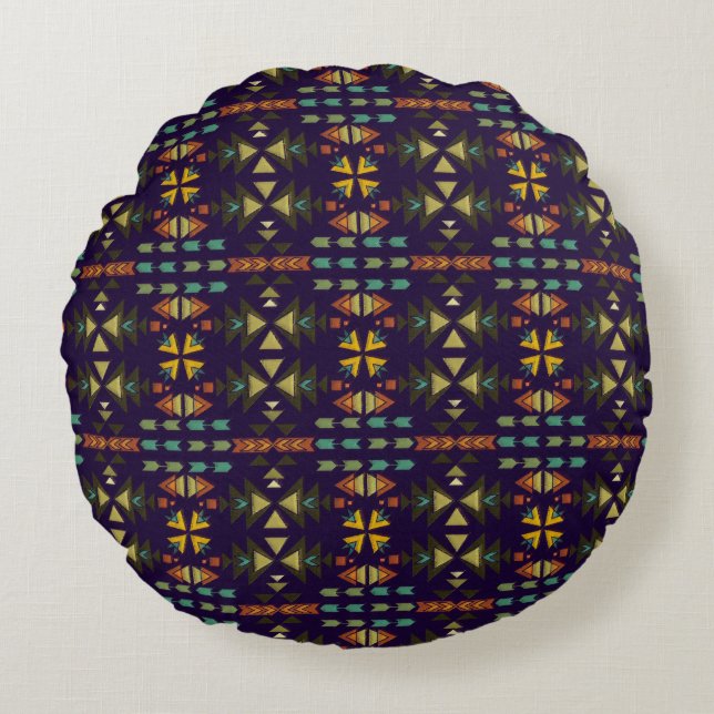 Beautiful Dark Southwestern Style Round Cushion (Front)