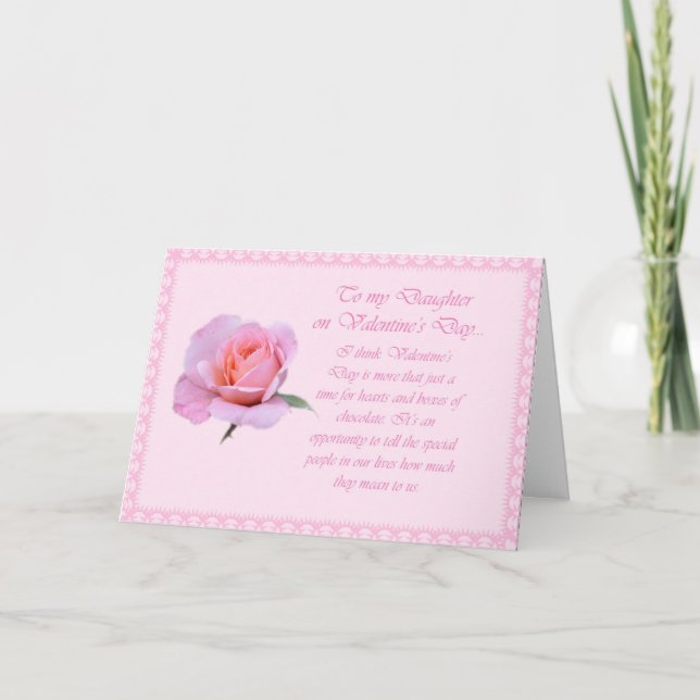 Beautiful Daughter Valentine Pink Rose Card (Front)
