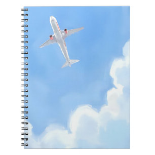 Beautiful Day Blue Sky Clouds Plane Watercolor Notebook