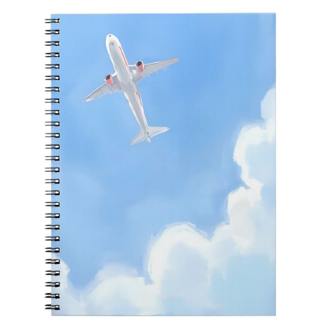 Beautiful Day Blue Sky Clouds Plane Watercolor Notebook (Front)