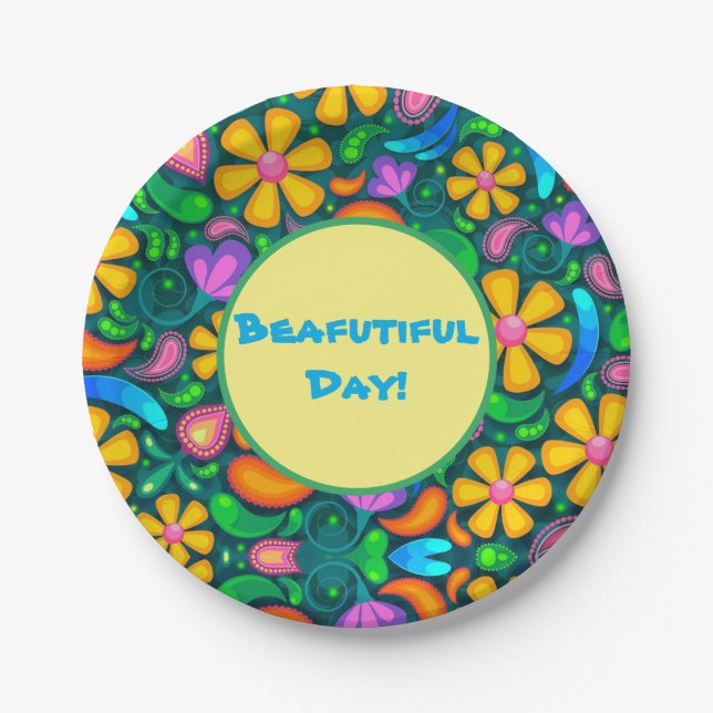Beautiful Day Floral Paper Plate (Front)