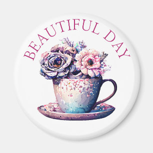 Beautiful Day Pretty Vintage Tea Cup of Flowers Magnet