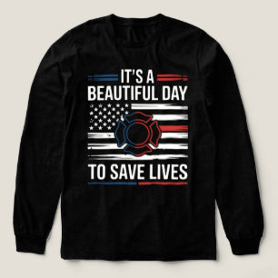 Beautiful Day To Save Lives Firefighter PNG Tri-Blend Shirt