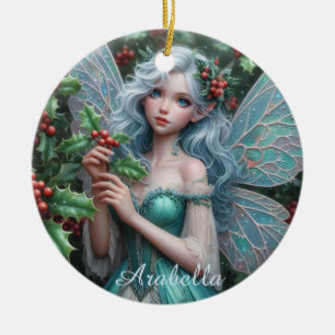 Beautiful December Fairy in Holly Ceramic Tree Decoration