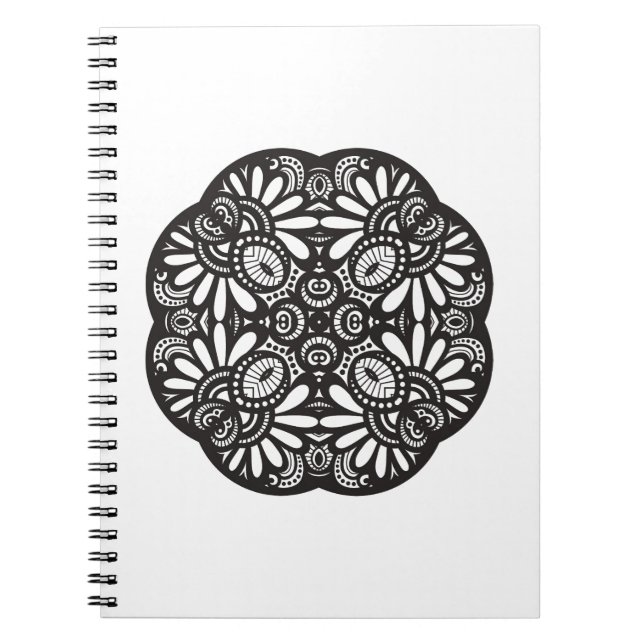 Beautiful Deco Black Square Doodle Spiral Notebook (Front)