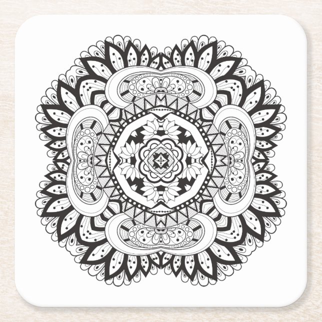 Beautiful Deco Square Doodle Paper Coaster (Front)