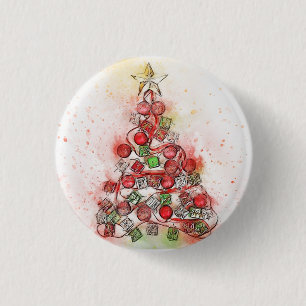 Beautiful Decorated Christmas Tree 3 Cm Round Badge