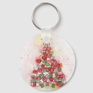 Beautiful Decorated Christmas Tree Key Ring