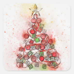 Beautiful Decorated Christmas Tree Square Sticker