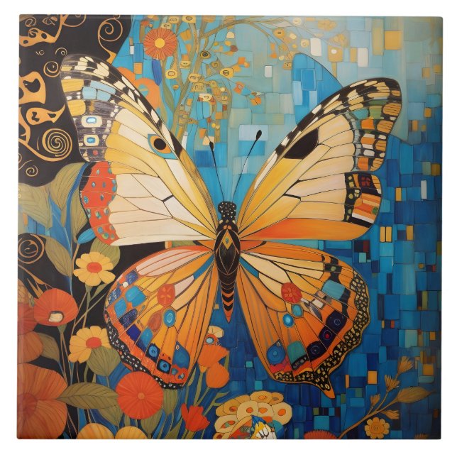 Beautiful Decorative Butterfly Floral Tile (Front)