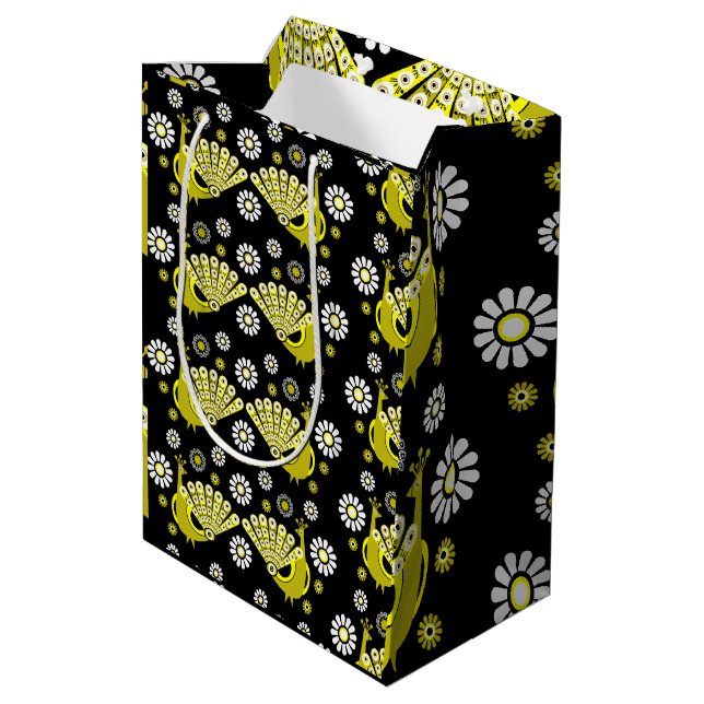 Beautiful Decorative Peacock Medium Gift Bag (Back Angled)