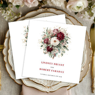 Beautiful Deep Red Boho Floral Gold Napkins