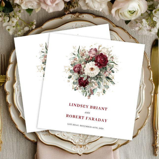 Beautiful Deep Red Boho Floral Gold Napkins (Beautiful Deep Red Boho Floral Gold Napkins)
