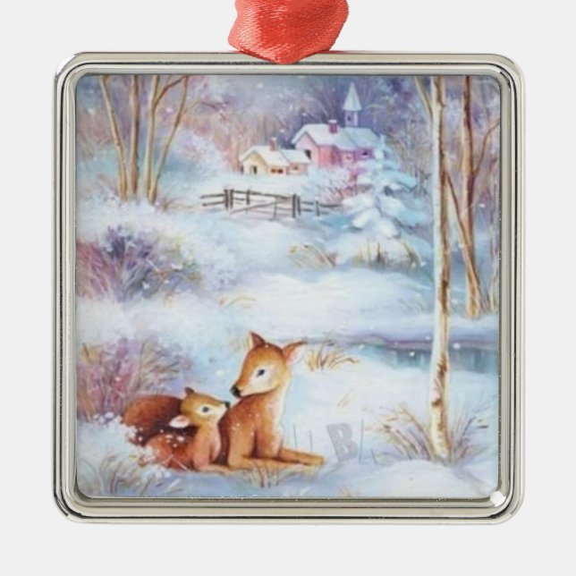 Beautiful Deer and Fawn Christmas Tree  Metal Tree Decoration (Front)