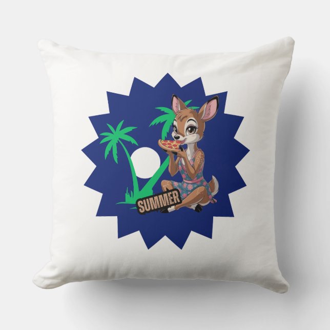 Beautiful deer eat pizza in summer holiday cushion (Front)