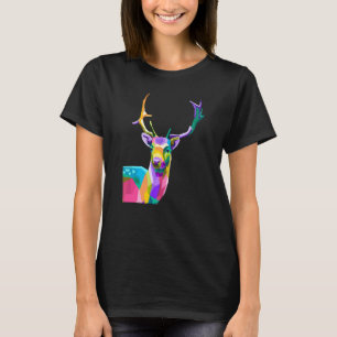 Beautiful Deer Head Colourful Stag Deer  Antlers T-Shirt