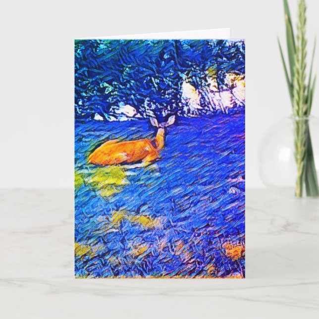 Beautiful Deer Napping on the Lawn, Birthday Card (Front)