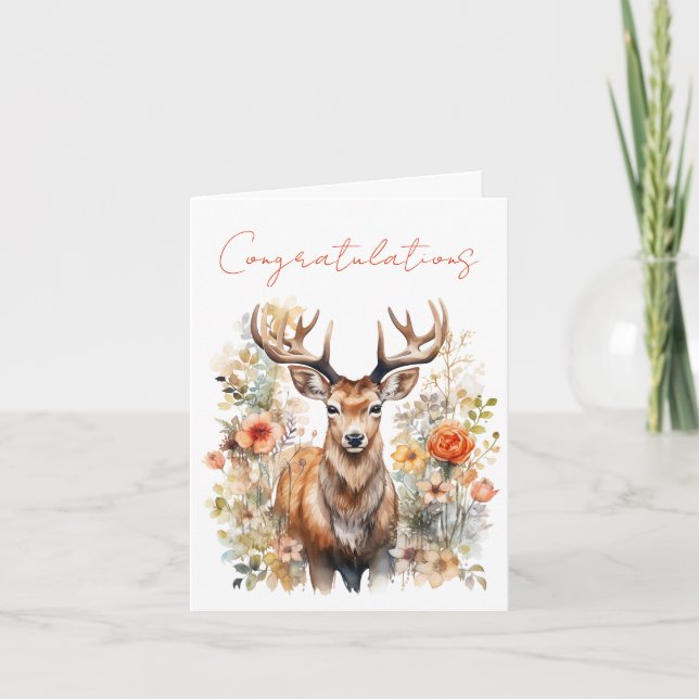 Beautiful Deer Surrounded by Flowers Card (Front)