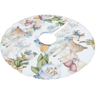 Beautiful Deer Watercolor Christmas Brushed Polyester Tree Skirt
