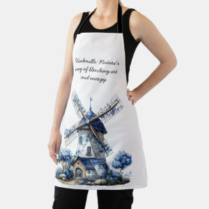 Beautiful Delft Blue Watercolor Windmill Apron