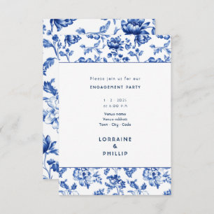 Beautiful delftware floral engagement party invitation