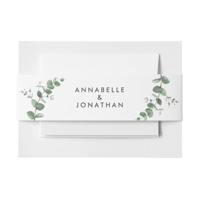 Beautiful delicate eucalyptus foliage wedding  cla invitation belly band (Front Example)