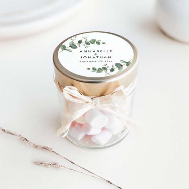 Beautiful delicate eucalyptus foliage wedding  classic round sticker (Creator Uploaded)