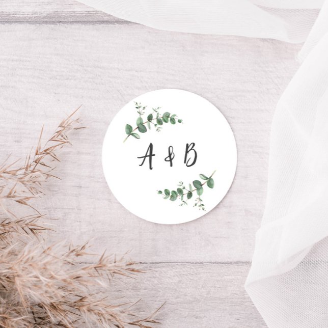 Beautiful delicate eucalyptus foliage wedding classic round sticker (Creator Uploaded)