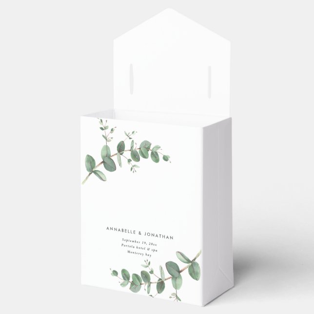Beautiful delicate eucalyptus foliage wedding favour box (Opened)